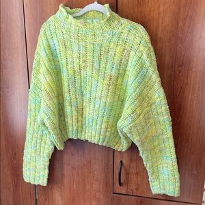 Free People Vibrant Green Cowl Neck Sweater